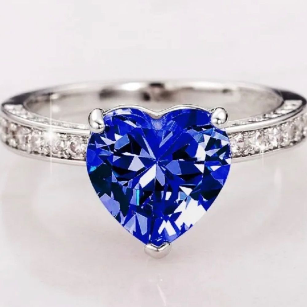 LIVE SHOW BLUE HEART BRIDAL WEDDING RING - Picture 4 of 4